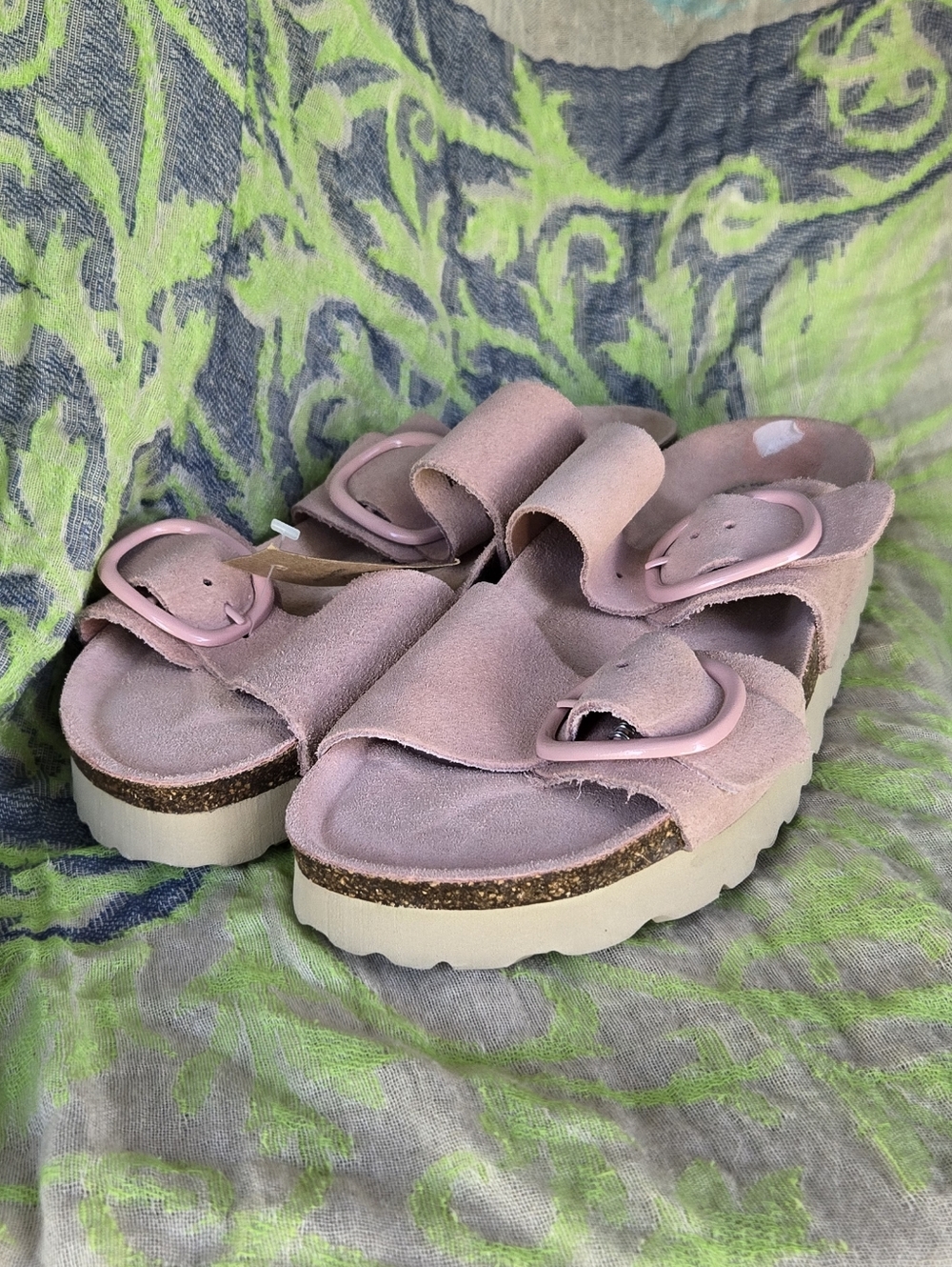 Women's Pink Suede Double-Strap Sandals